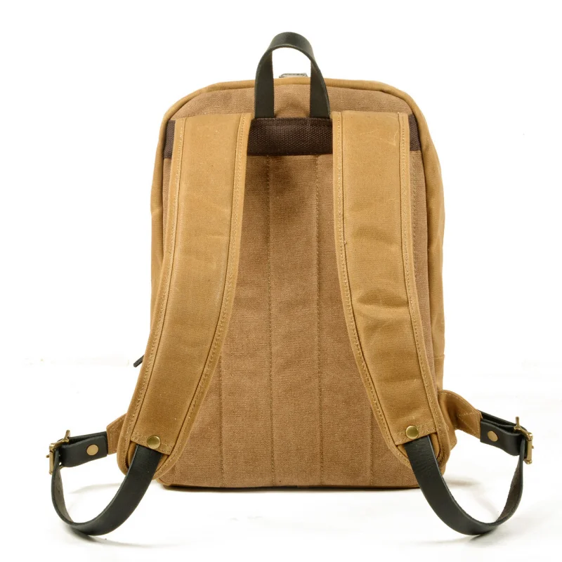Retro double-shoulder bag, outdoor large-capacity travel backpack, water-resistant oil-wax canvas stitched leather hiking bag