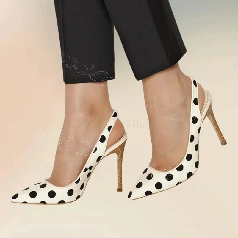 

Wave Point Print White Shallow Pointed Toe Pumps Slip On Women Shoes Thin High Heels Novel Party Dating 2025 Zapatos Para Mujere