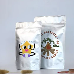 Custom Printed Silver Aluminum Foil Standing Zipper Bag Tea Nut Biscuit Packaging Pouch