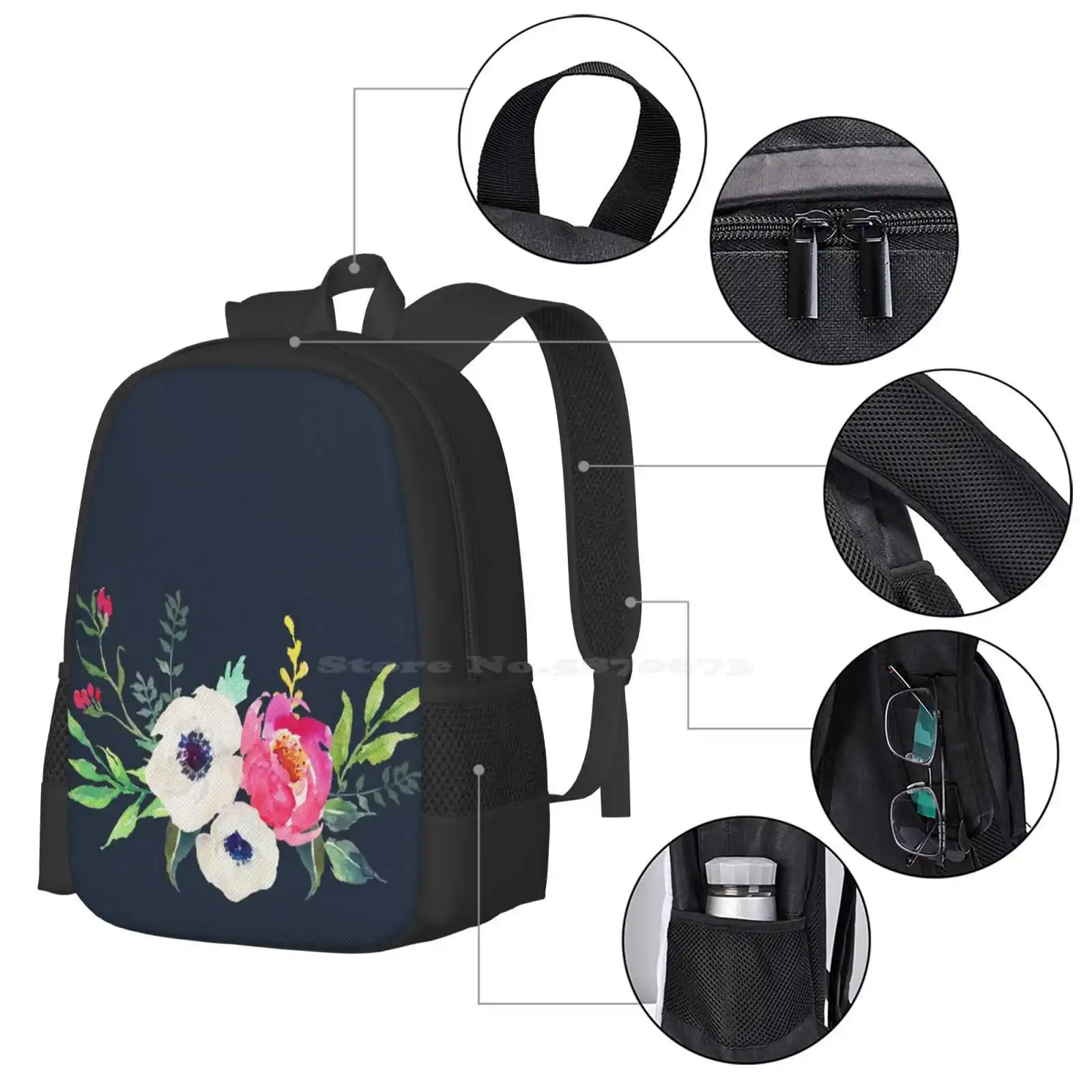 Anemone Peony Watercolor Bouquet Backpacks For School Teenagers Girls Travel Bags Anemone Peony Watercolor Bouquet Wedding