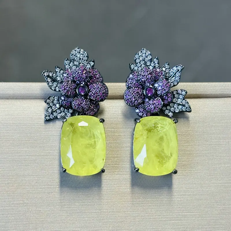 Bilincolor Ohrhänger mit roten Blumen und gelbem Zirkonia für Damen