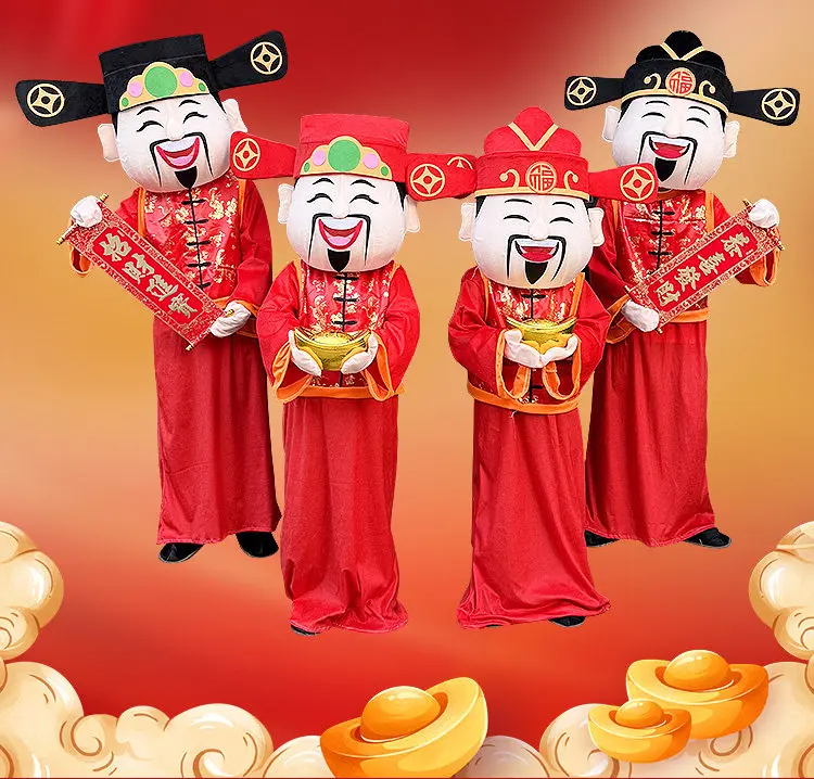 

God of Wealth Mascot New Year Costume Adult Cartoon Character Outfit Attractive Suit Carnival Party Events Spring Festival