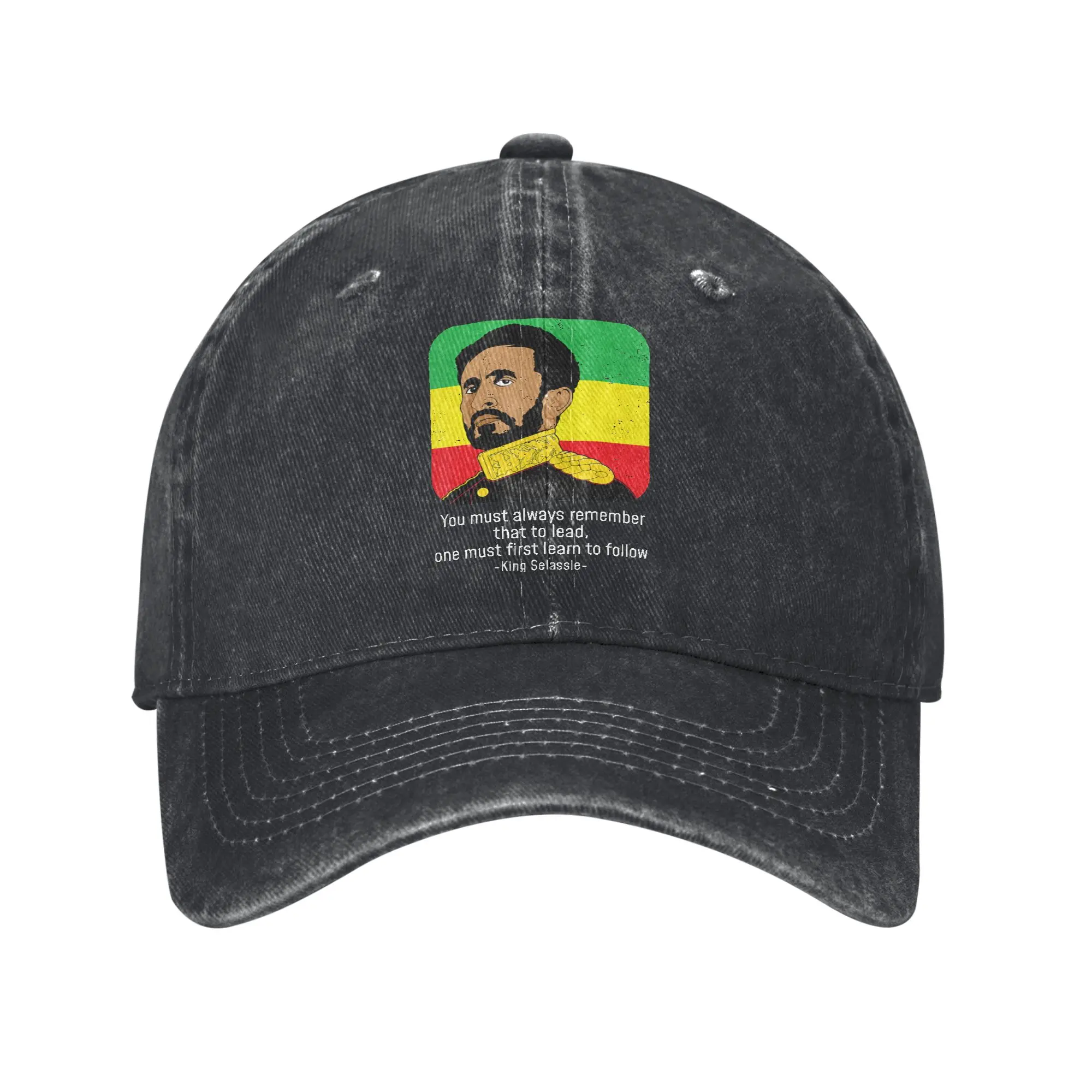 Retro Famous Black Quote King Haile Selassie I Baseball Cap Unisex Style Distressed Denim Sun Cap To Lead Outdoor Adjustable Hat