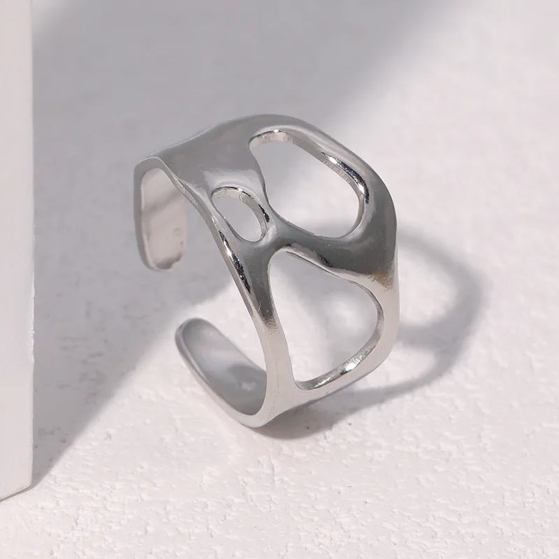 خاتم نسائي مفتوح غير منتظم مطلي بالذهب من الفولاذ المقاوم للصدأ مفتوح قابل للتعديل خاتم إصبع مجوهرات جمالية Anillos Mujer