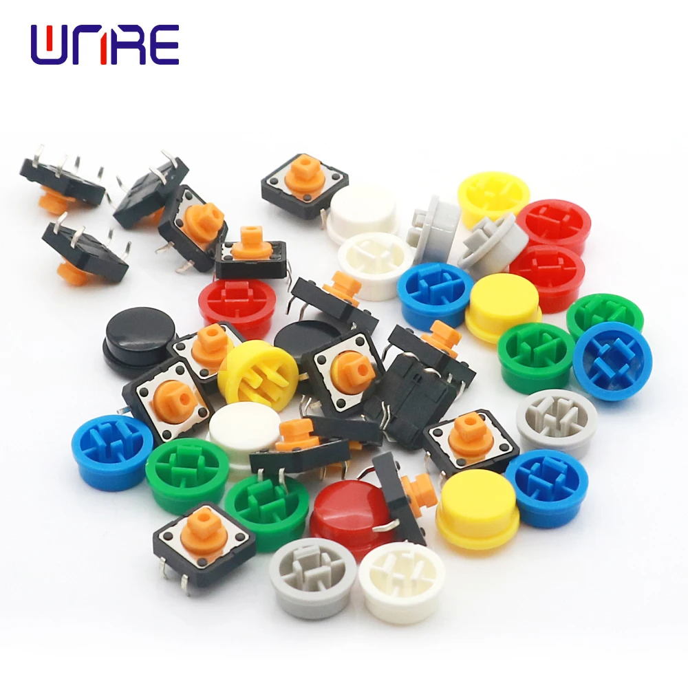 

35 PCS Tactile Push Button Switch DIP Momentary 12*12*7.3MM Micro Switch Button + 35 PCS 7 Colors Tact Switch Cap