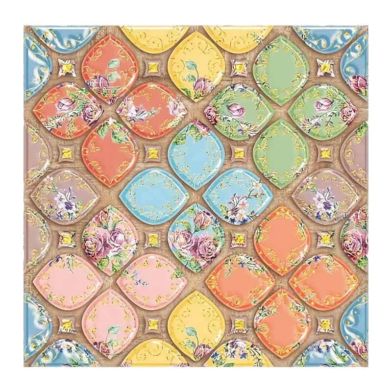 3D Bohemian Peel And Stick Tile Colorful Petal 3D BOHO Wall Tile Sticker DIY Wall Decor 11.8'' X 11.8''