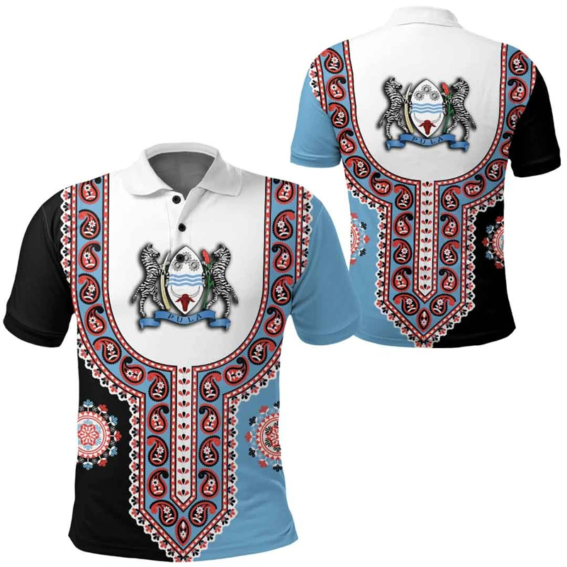 Africa Botswana Map Flag 3D Printed Polo Shirts For Men Clothing Short Sleeve Patriotic Coat Of Arms POLO Shirt Jersey GYM Tops