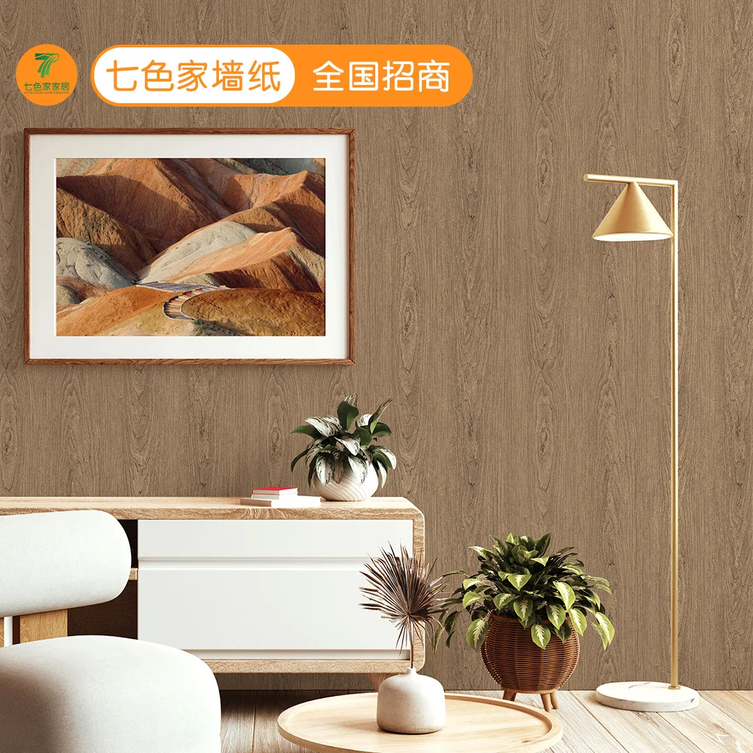 Wholesale Non Self Adhesive Natural Wood Grain Wallpaper for Fast Food Restaurant Guest House Shop Retro Industrial Style Nonwov