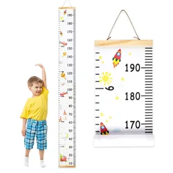 Children Height Measuring Rulers Removable Roll Up Height Measure Chart with Frame Decorative Wall Hanging Baby Growth Chart