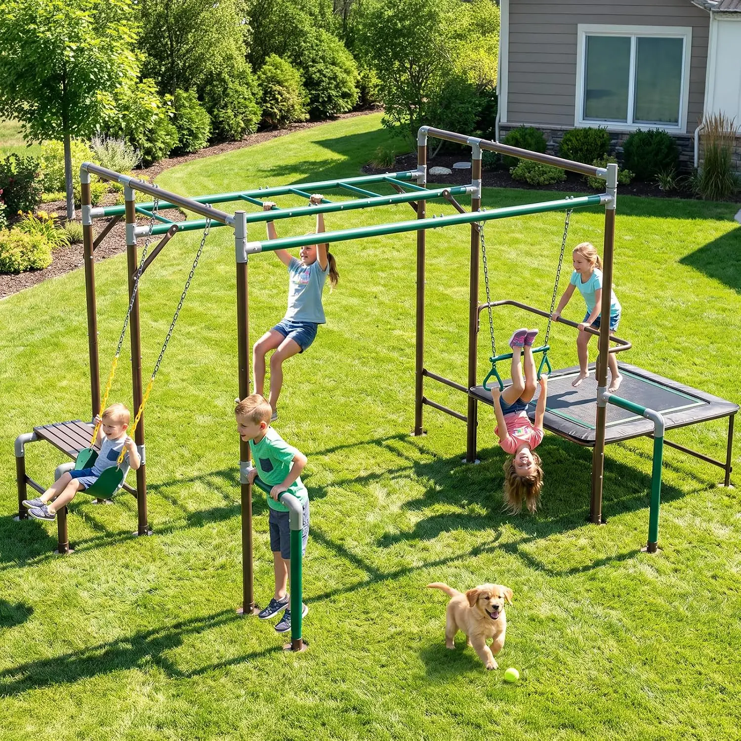 ชุดเครื่องเล่นสนามเด็กเล่นกลาง - Kids Outdoor Monkey Bar Set บทวิจารณ์และราคา