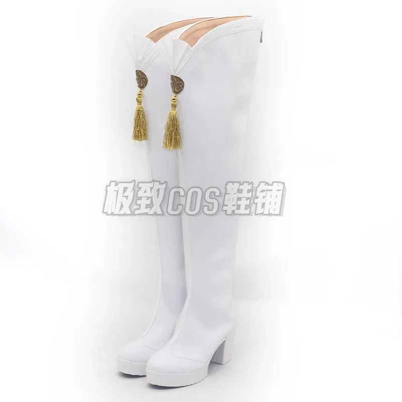 Vtuber ARU Cosplay Shoes Over Knees White High Heels Game Cosplay Props Halloween Carnival Boots Big Size Custom Made