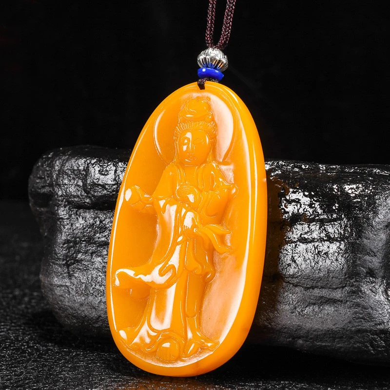 Golden Jade Topaz Guanyin Pendant Mens Popular Joker Jade Pendant.