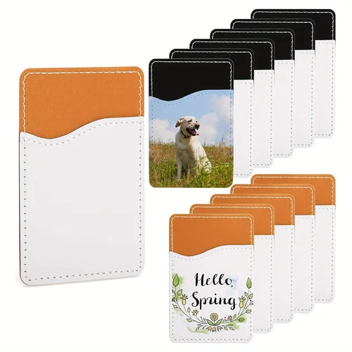 Imagen 1 del producto Cartera para teléfono en blanco con sublimación, tarjetero de cuero PU para la parte posterior del teléfono, bolsillo para tarjetas de crédito DIY para funda de teléfono, 5/10 Uds.