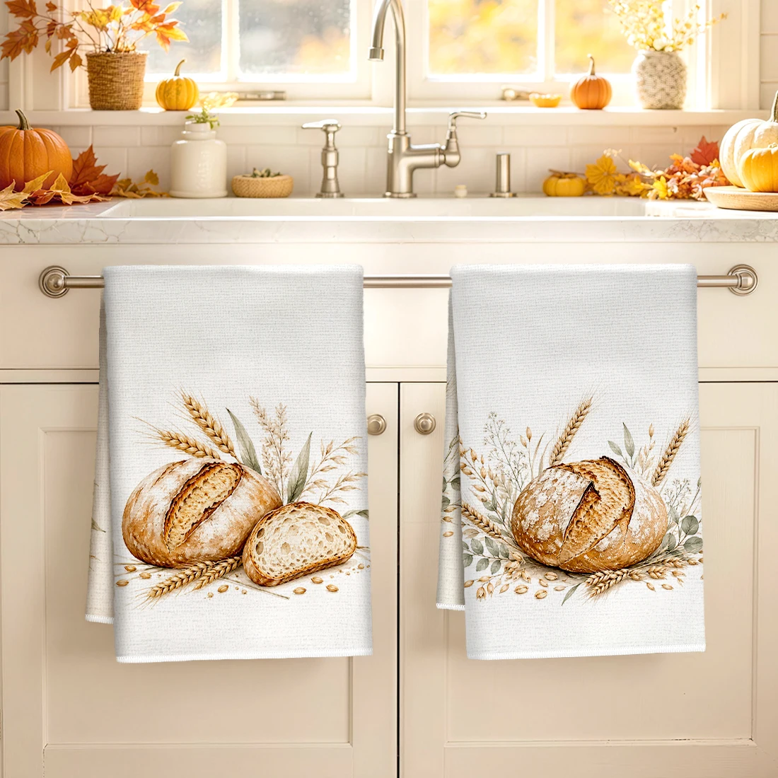 2pcs Set Kitchen Towels Bread And Wheat EarsHand Towels Christmas Decorations For Home Noel Dish Towels Gifts