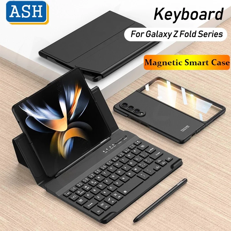 

for Z Fold 4 Z Fold3 Leather Fold Stand Keyboard Case Magnetic Bluetooth Keyboard Case