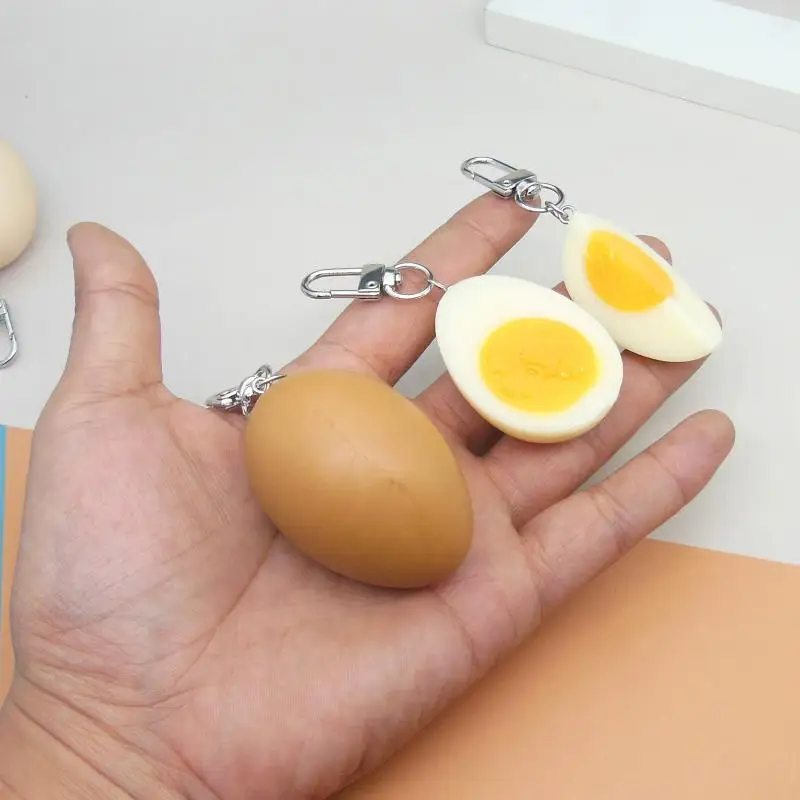 Eye-catching Simulation Semi-Chopped Egg Keychain Quirky Fashion Bag Charm Fun Creative Pendant for Daily Wear Gift