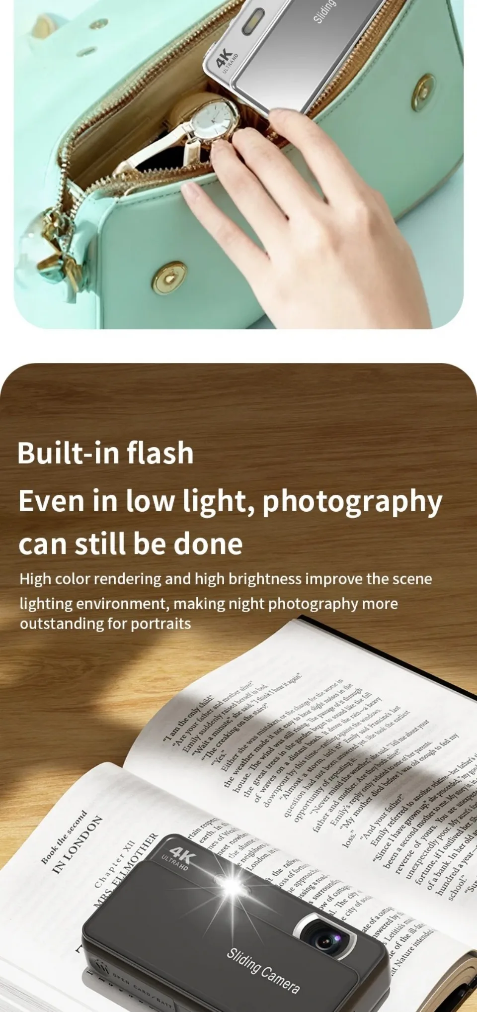 4K HD Sliding Digital Camera 64MP Retro CCD‑Style Mini Camera IPS Screen Multiple Shooting Modes Student Campus Photo Video Cam