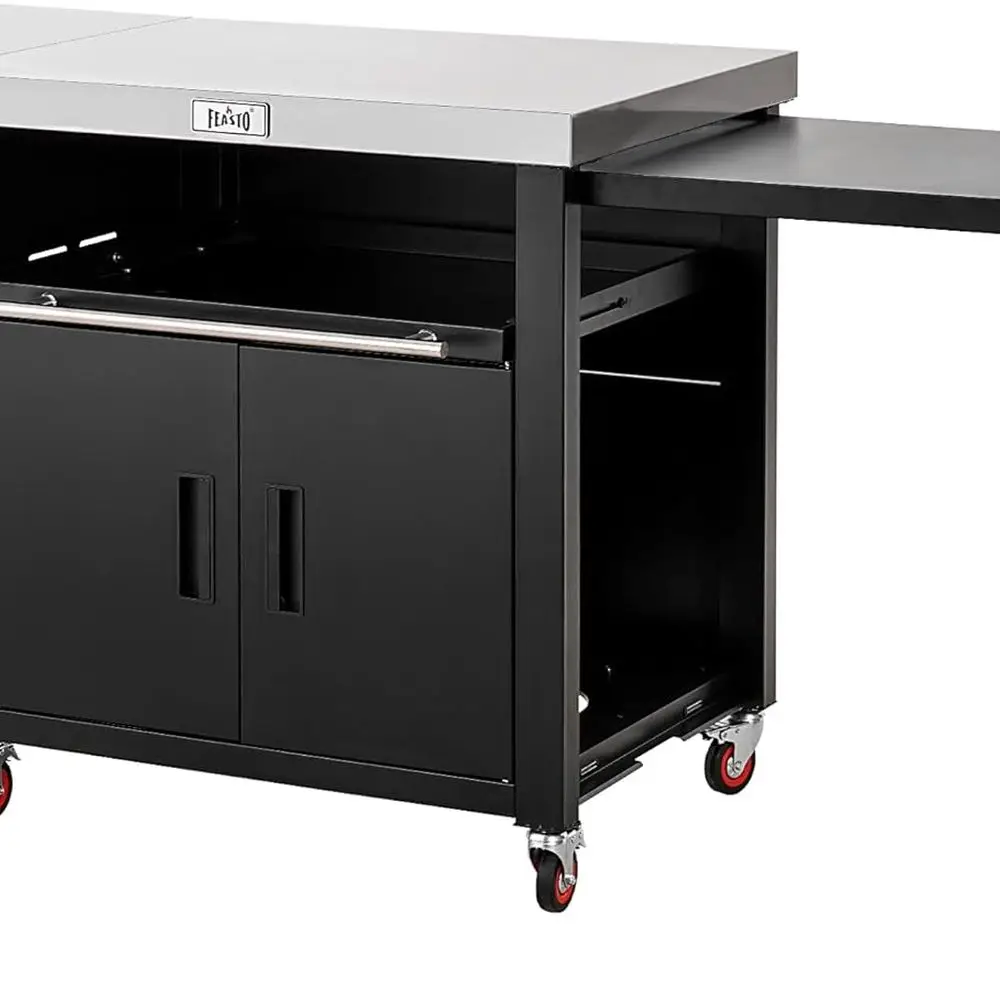 

Stainless Steel Outdoor Kitchen Grill Table with Foldable Sides and Pull-Out Plate, 74L x 24W