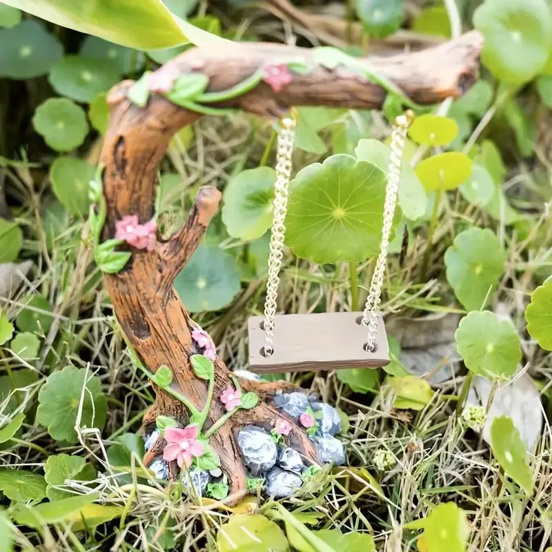 Miniature Fairy Garden Swing Kit with 1pcs Flower Tree Figurine for DIY Model Display Home Decor for Tabletop Outdoor Scene