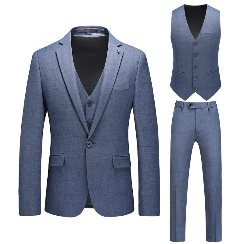 

High Quality Large Size (suit + Vest + Trousers) Fashion Casual Business Elite Job Interview Party Party Dress Men's Suit Jacket