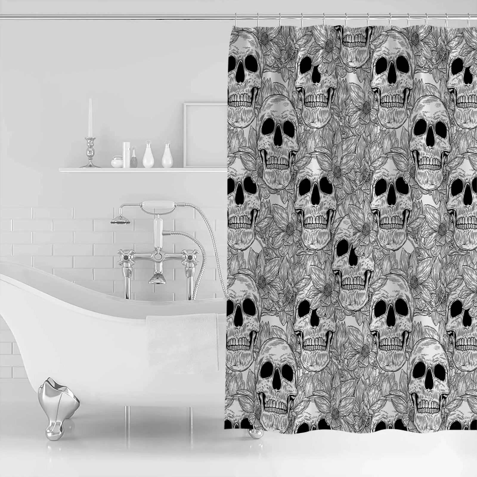 Halloween Skull Flower Hand-Painted Shower Curtains Waterproof Bath Curtains Home Decor Modern Luxury Bathroom Curtain