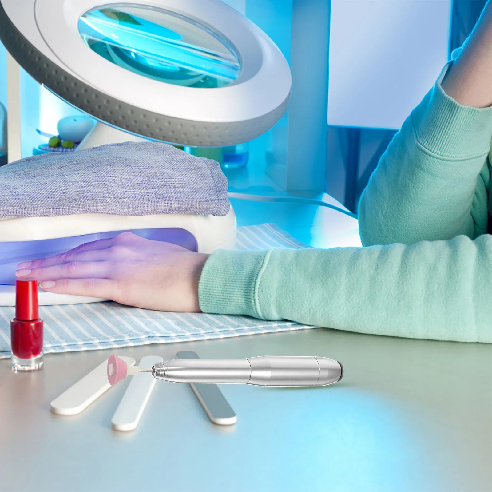 1 set portatile kit macchina per smalto elettrico manicure trapano levigatrice smerigliatrice wireless strumenti argento lime accessori teste