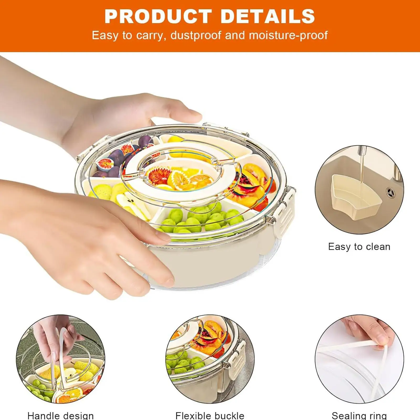 

Snack Containers 6-Compartment Tray With Lid & Handle Reusable Airtight Meal Prep Tray For Candy Veggie Charcuterie Condiment