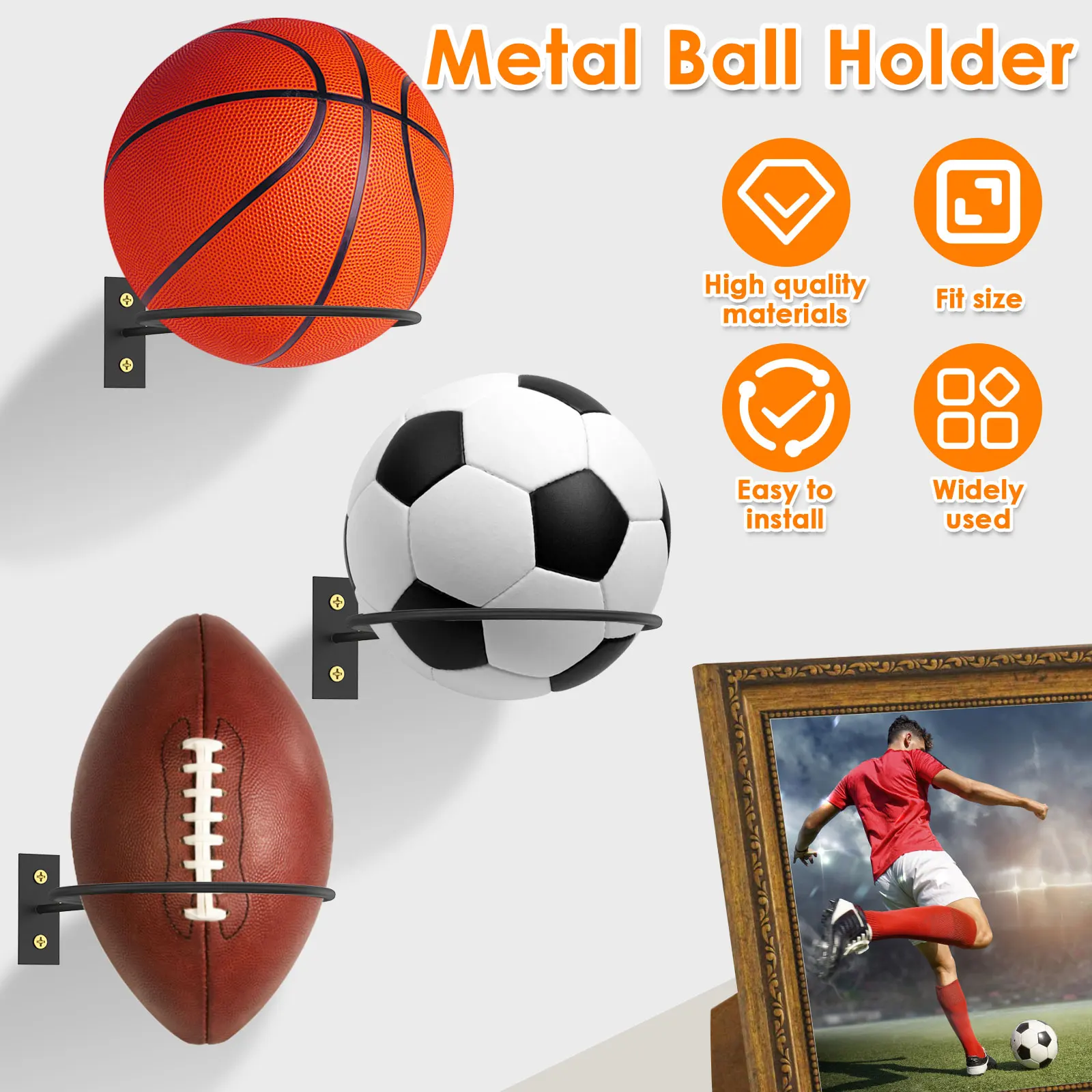 6Pcs Football Display Shelf Ball Holder Wall Mounted Basketball Storage Rack Living Room Decor Ball Rack Wall Storage Rack Stand view 3