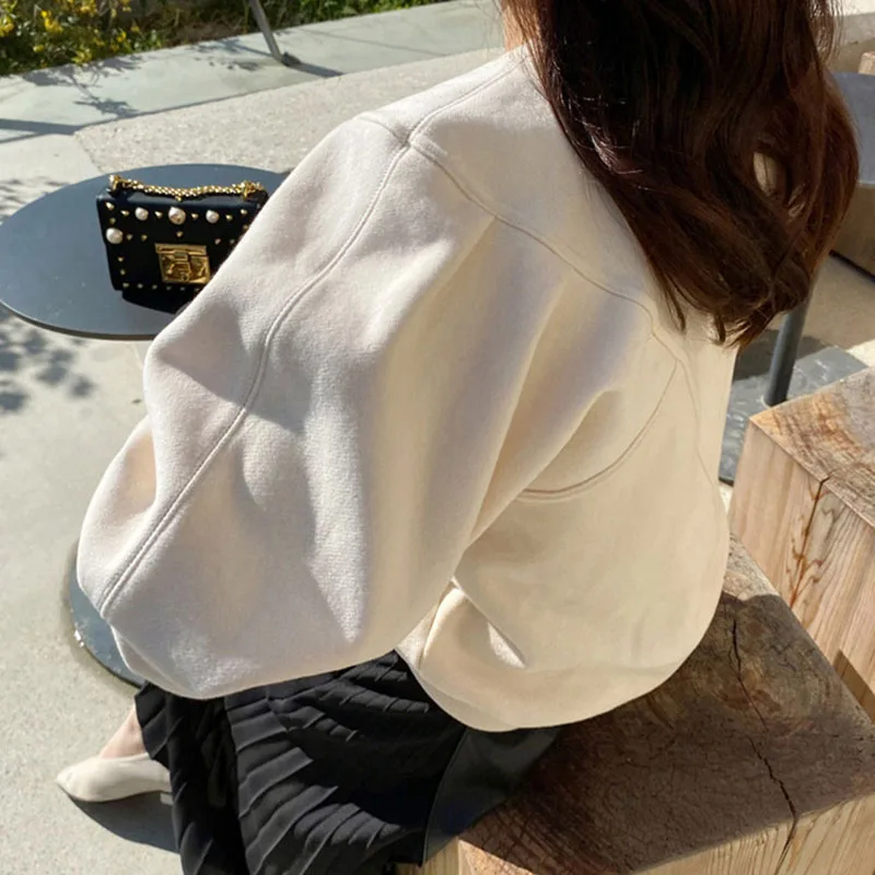 Felpa allentata moda coreana donna autunno inverno casual felpe a maniche lunghe donna pullover tinta unita top con o-collo tutto-fiammifero