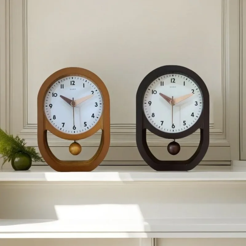 Wooden Desk Clock Vintage Minimalist Silent Wall Clock Aesthetic Creativity Watches Home Table Wall Decoration Accessories