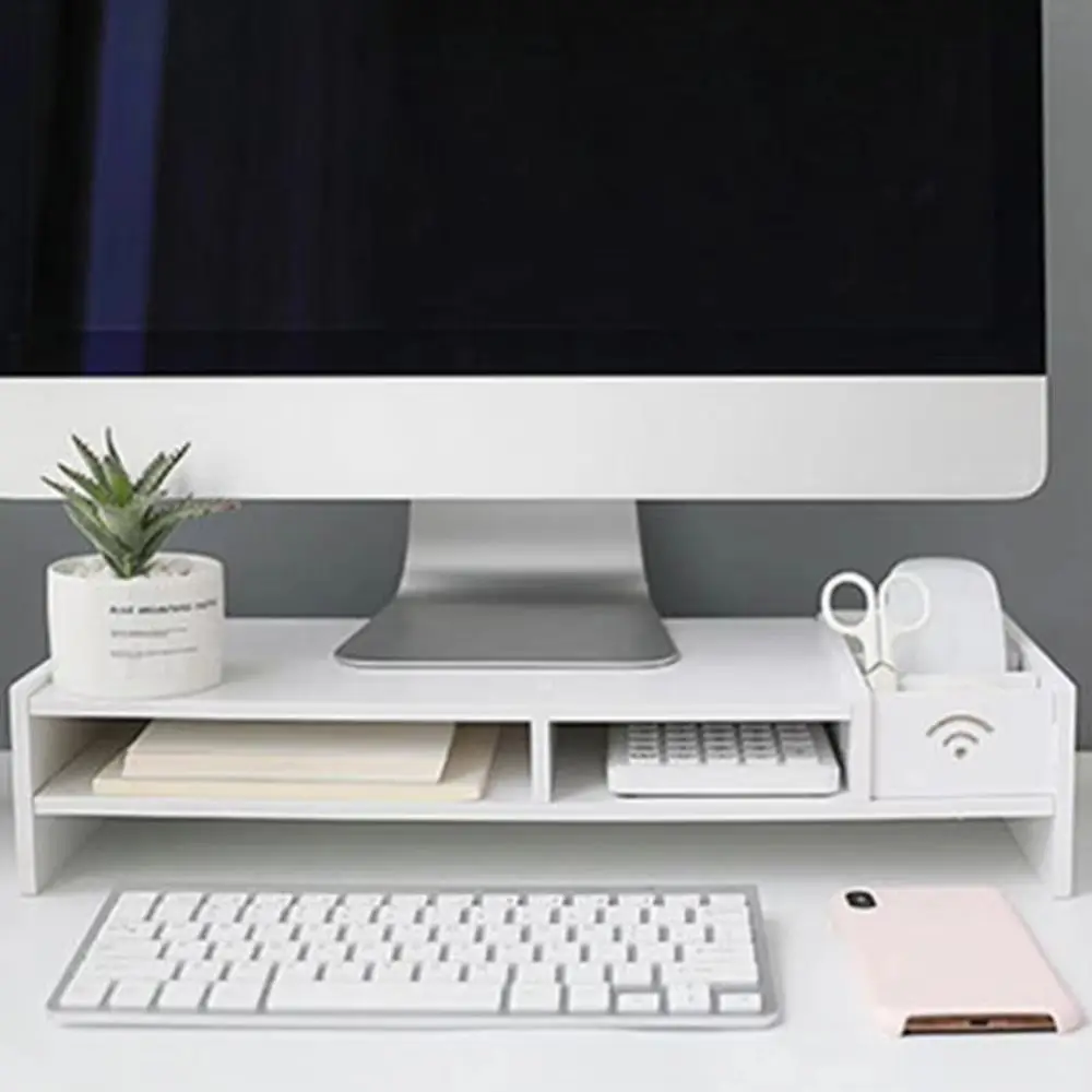 

Easy Assemble PC Computer Screen Stand Sturdy Construction Comfortable Viewing Height Wooden Desk Computer Riser Space Saving
