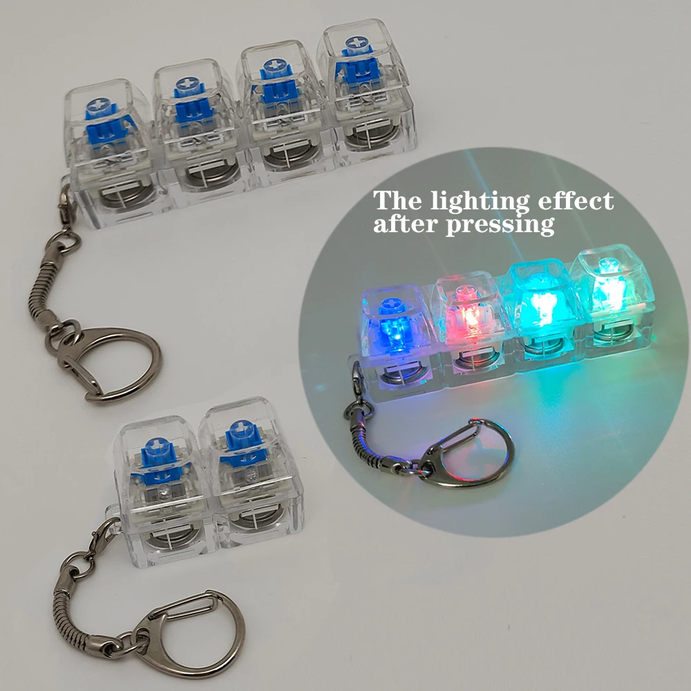 Fingertip Pressing Relaxation Toy with Glowing RGB Lights, Transparent Keycap, Keychain, Key Ring, Backpack Hanging
