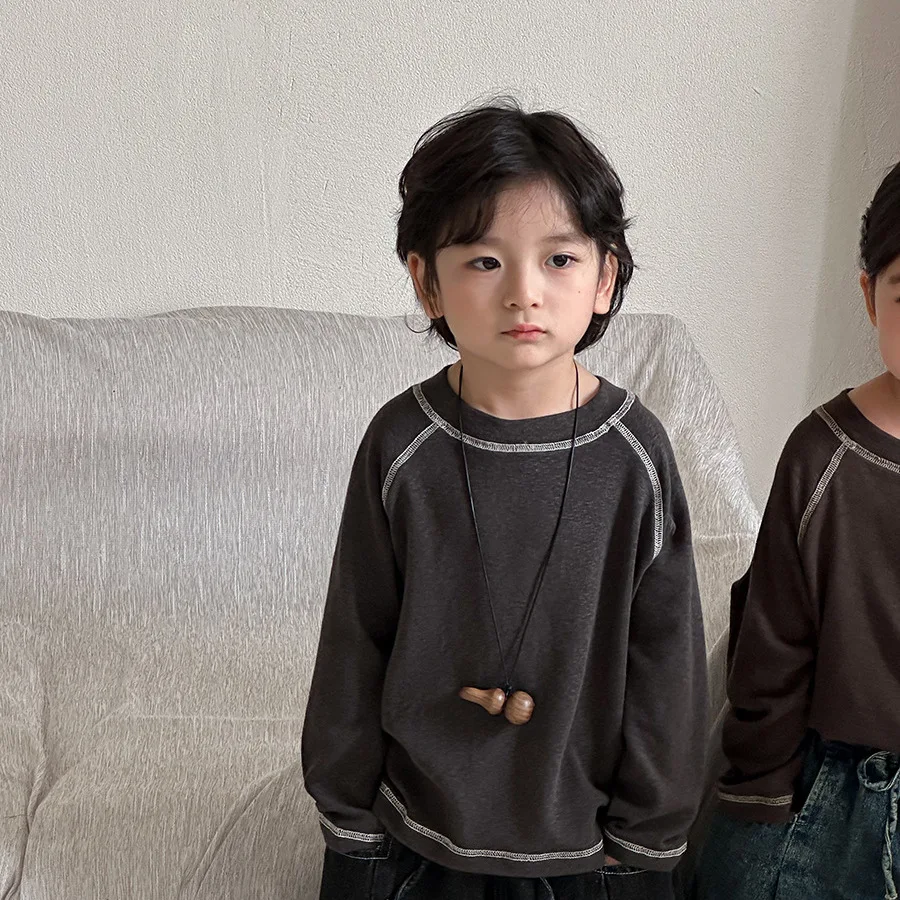  تي شيرت خريف 2025 للأطفال برقبة دائرية تي شيرت بقصة ضيقة مع خياطة للأطفال الأولاد والبنات من سن 1 إلى 8 سنوات تي شيرت بأكمام طويلة #5