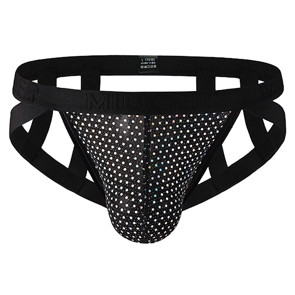 Men's Breathable Low Waist Thong Underwear G String Style with Open Butt and Support Pouch Nylon Spandex Fabric