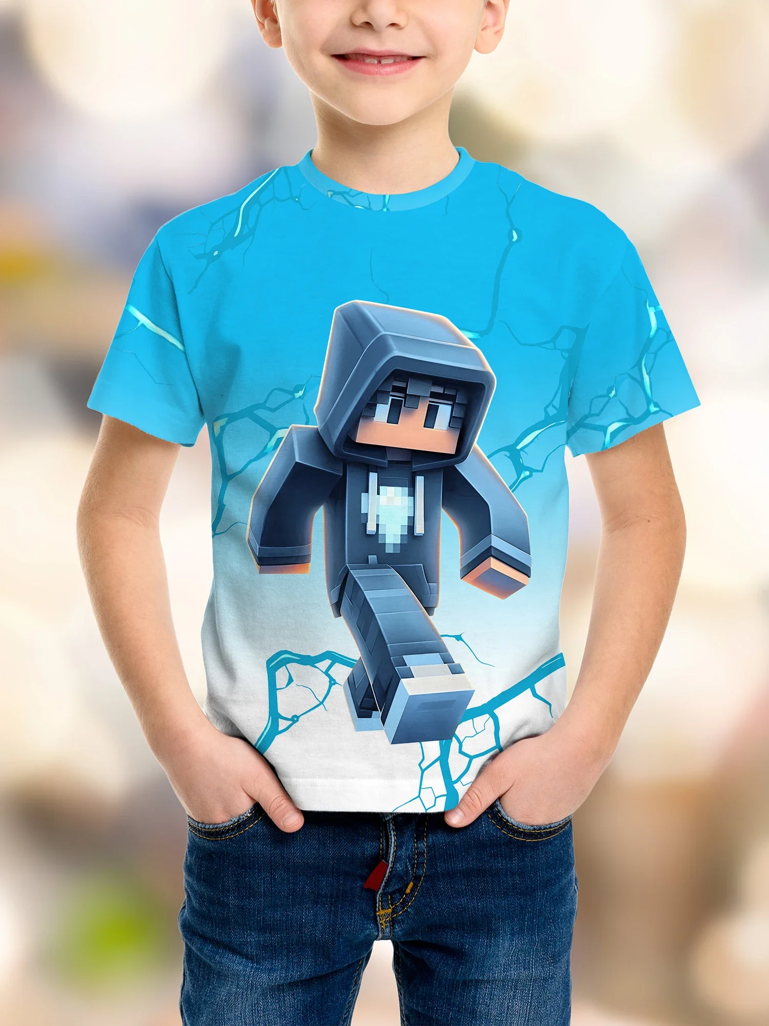 لعبة Pixel حفلة عيد ميلاد للأطفال تي شيرت الفكاهة مضحك الأولاد أزياء B-day الجدة هدية قصيرة الأكمام Te #4