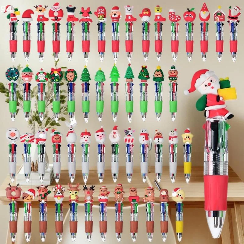 5-30 шт. смешанная рождественская шариковая ручка 4-в-1, мультяшная ручка Санта-Клауса, снеговика, ручка для письма, студенческие канцелярские принадлежности, детский подарок на Новый год