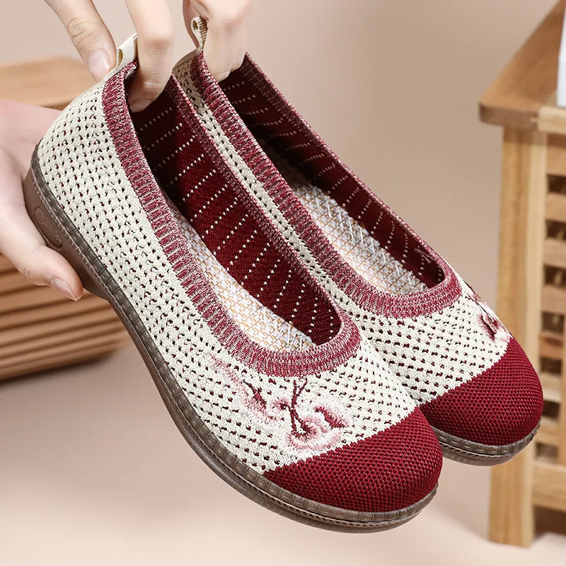 Women cosy knitting flats woman breathable loafers with flower casual daily shoes long standing Slip on shallow mouth shoes for