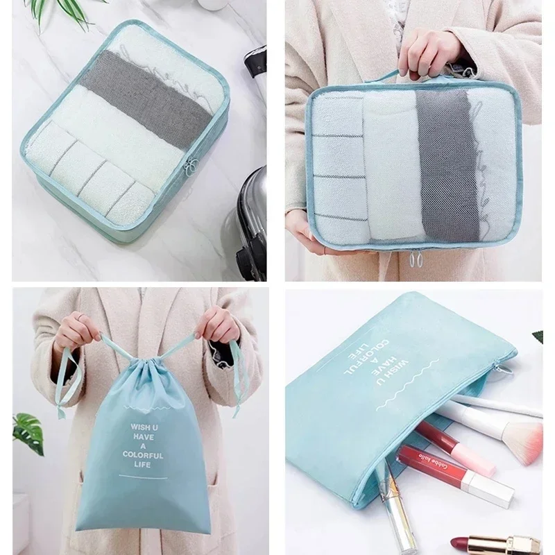 6pcs/Set Travel Organizer Storage Bags Suitcase Packing Set Storage Cases Luggage Organizer Clothes Bra Shoe Tidy Pouch Bag