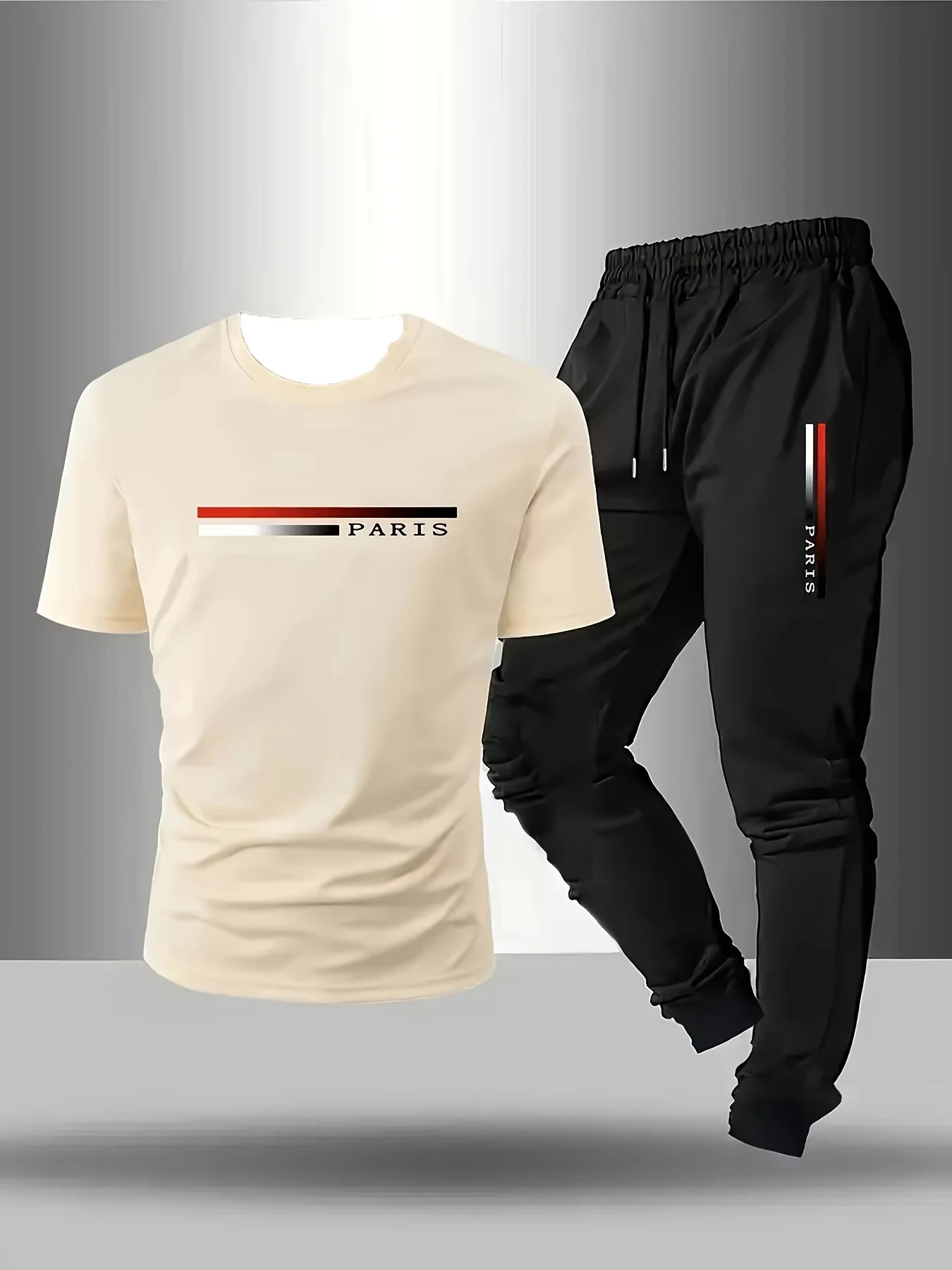 

2026 Men's Summer Basic Daily Short Sleeve T-Shirt & Outdoor Pants Set, Letter Print, Cotton Crew Neck Short Sleeve & Sweatpants