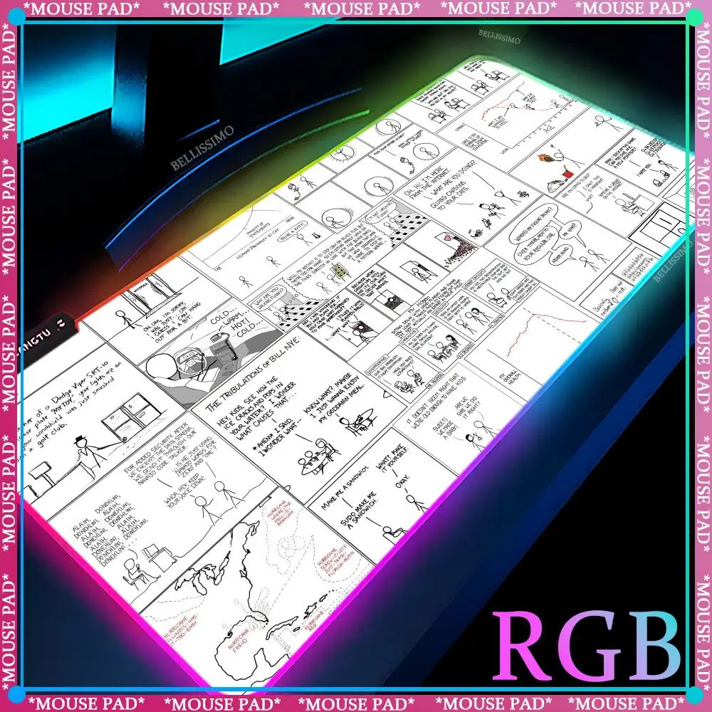 RGB Physics Text Mousepad Computer XXL Large Desk mat Chemistry Game Accessories Game Keyboard Pad Luminous Mouse Pad