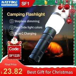NATFIRE Outdoor LED Rechargeable Flashlight with Camping Lamp Flashlight 4 Color 2 in 1 Portable Powerful Bright Flashlights SF1