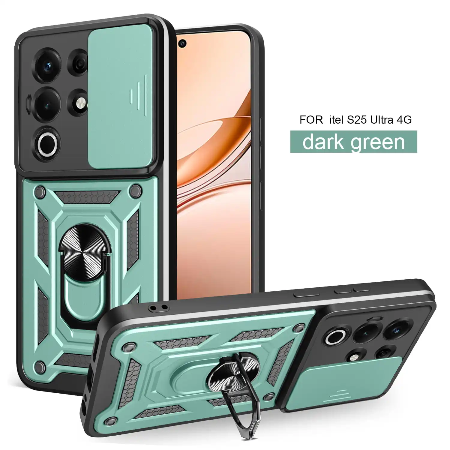 حافظة لهاتف itel S25 Ultra Slide Camera Protect Stand Phone Shell Funda لهاتف S25 4G S24