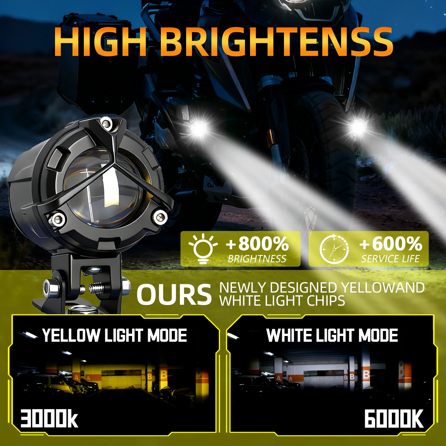 Motorcycle  Fog Lights 6000K 3500K LED Off Road Driving Light Wire Harness Switch 6000K for ATV Truck Dirt Bike SUV UTV view 2