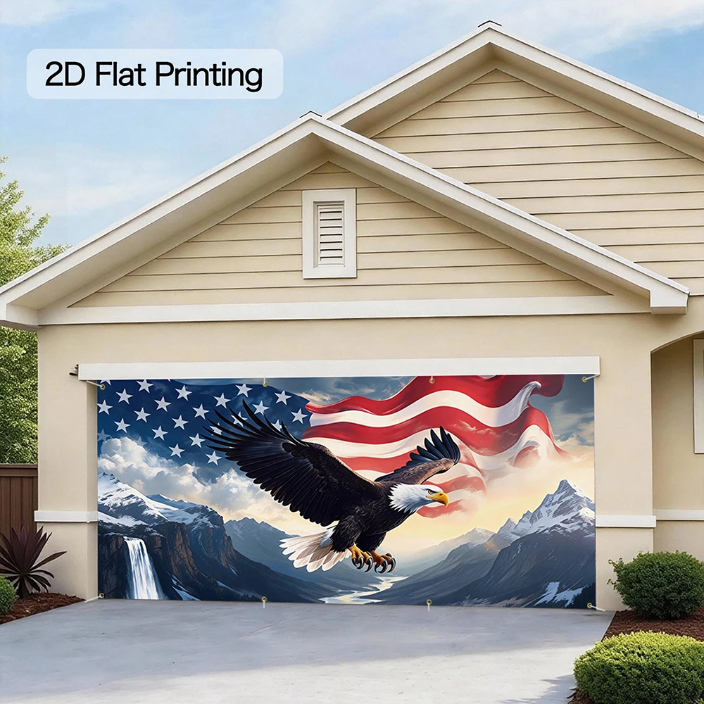 1pc Patriotic Garage Door Banner 13x6FT Garage Door Cover American USA Pride Backdrop for Independence Day Decor, Outdoor Wall