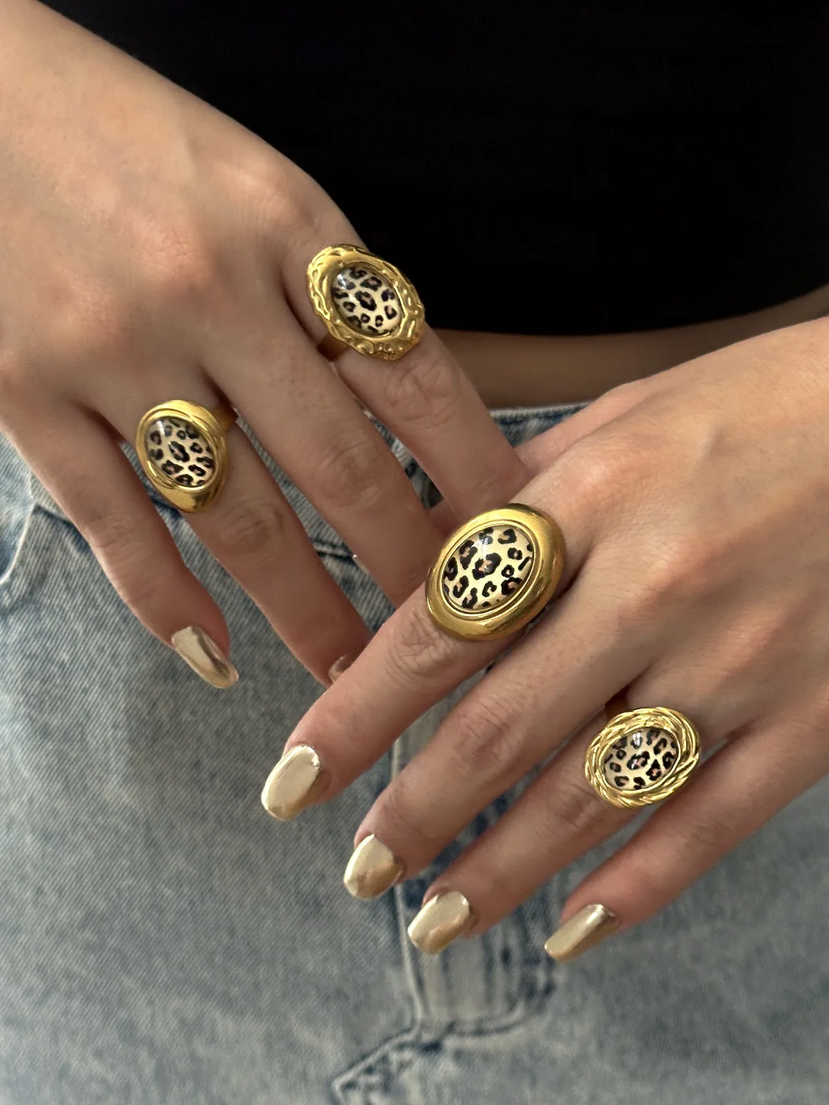 Auffällige Ringe aus Edelstahl mit Leopardenmuster für Damen, vergoldet, mit Tiermotiv, als Statement-Schmuck für Partys und den Alltag, wasserdicht, ideal als Geschenk. – Detail 7