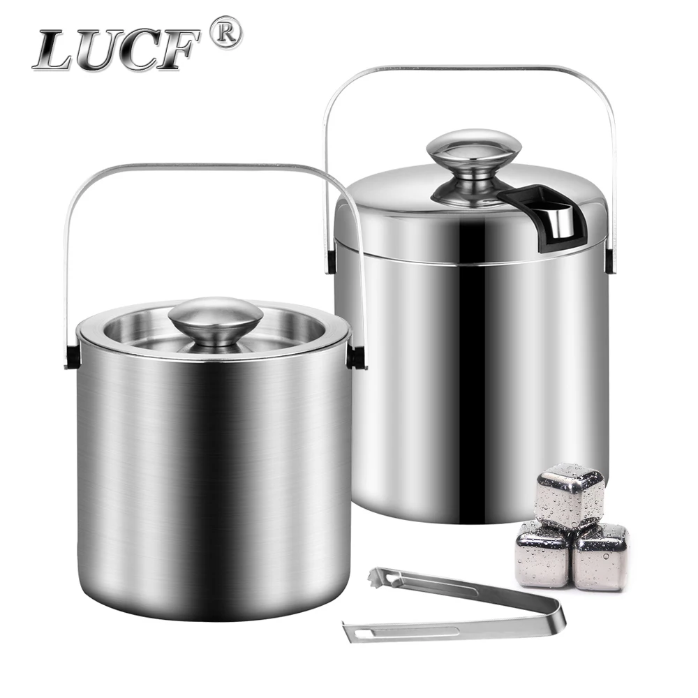 

Portable Double-Walled 1.3L Ice Bucket Stainless Steel 18/8 Outdoor Ice Container Wine/Drinking/Beer Cooler Ice Tong For Party