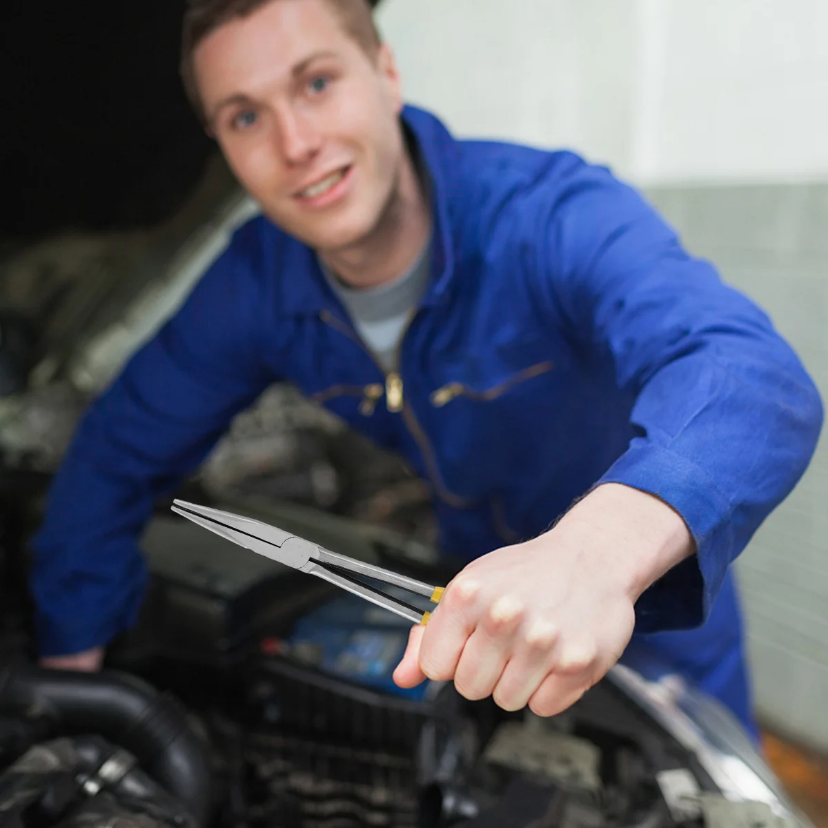 

2pcs 11 Inches Long Curved Nose Pliers Durable Nickel Chromium Steel Smooth Grip For Car Repair Hand Tool Lightweight Needle