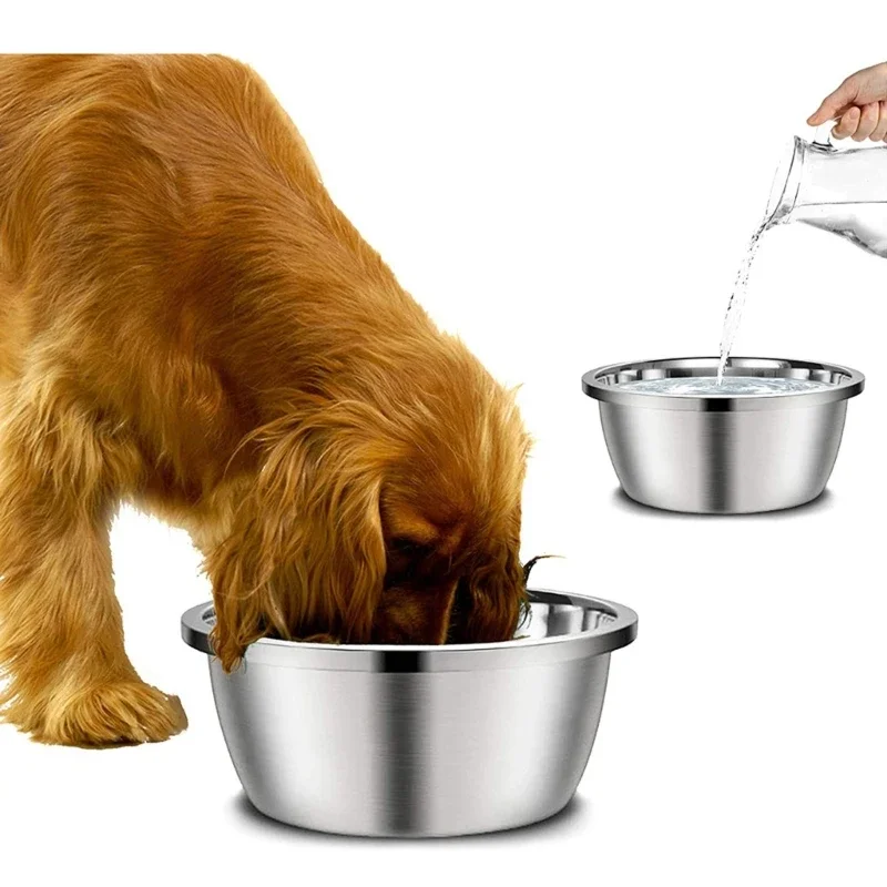 Dog Feeders Round Water Food Bowl Stainless Steel Pet Supply