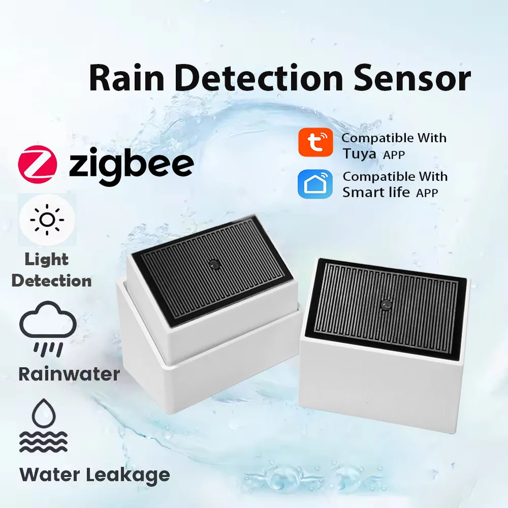 Tuya Zigbee Raindrop Detection Sensor with Light Detector IPX4 Outdoor Waterproof Support Home Assistant Zigbee2mqt Use Battery