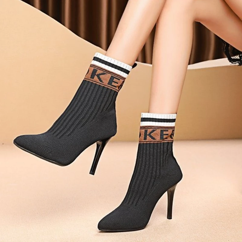 

2025 Winter New Women High Heels Boots Warm Plus Size Elegant Comfortable Designer Shoes Knitted Sexy Boots Zapatos De Mujer